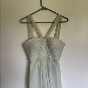 Amsale Mint Green Pleated Ruched Strapless Silk Bridesmaid Dress